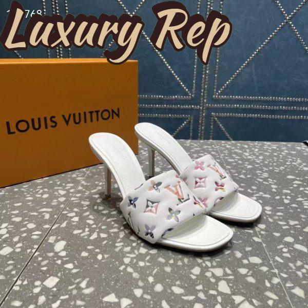 Replica Louis Vuitton LV Women Revival Mule White Monogram-Embossed Lambskin 9.5 cm Heel 6