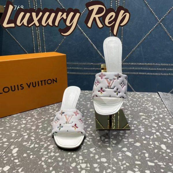 Replica Louis Vuitton LV Women Revival Mule White Monogram-Embossed Lambskin 9.5 cm Heel 8