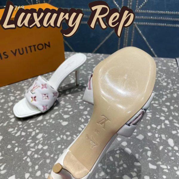 Replica Louis Vuitton LV Women Revival Mule White Monogram-Embossed Lambskin 9.5 cm Heel 11