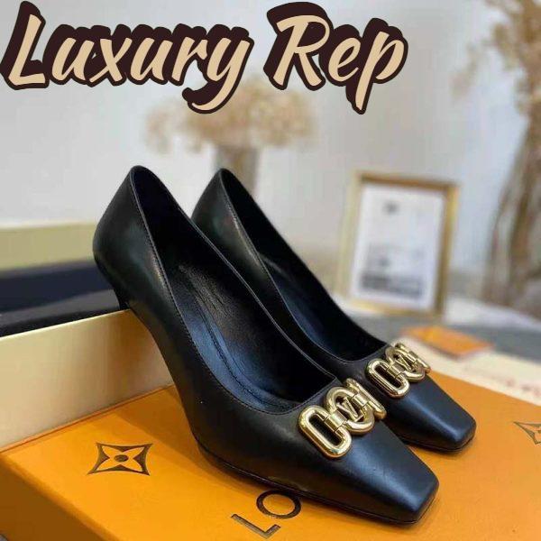 Replica Louis Vuitton LV Women Rotary Pump LV Circle Black Calf Leather Outsole 4