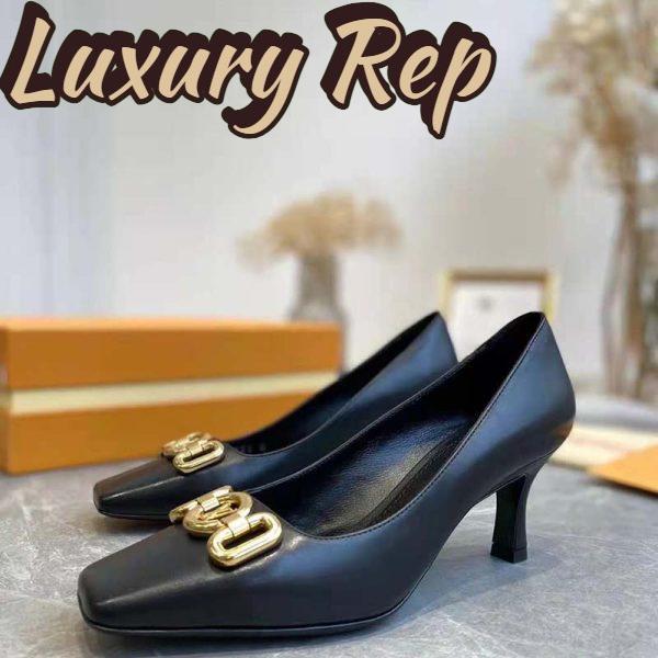 Replica Louis Vuitton LV Women Rotary Pump LV Circle Black Calf Leather Outsole 6