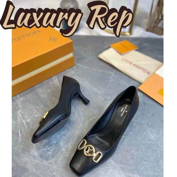 Replica Louis Vuitton LV Women Rotary Pump LV Circle Black Calf Leather Outsole 7