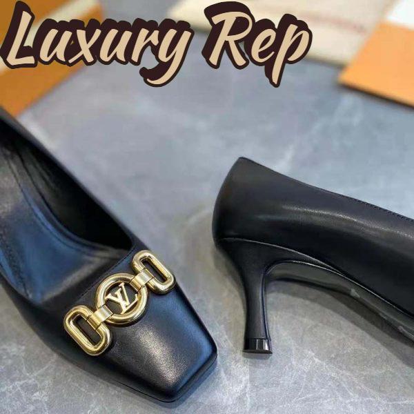 Replica Louis Vuitton LV Women Rotary Pump LV Circle Black Calf Leather Outsole 10