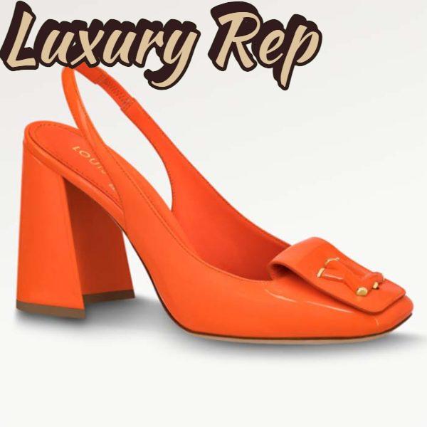 Replica Louis Vuitton LV Women Shake Slingback Pump Orange Patent Calf Leather Lambskin 9.5 Cm Heel