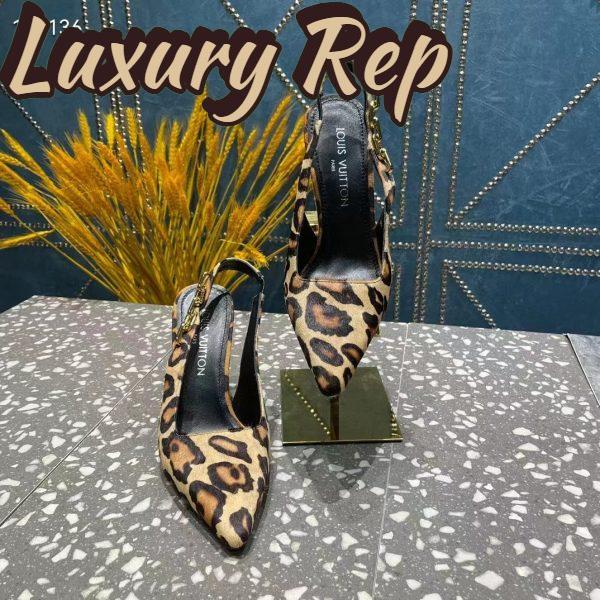 Replica Louis Vuitton LV Women Sparkle Slingback Camel Brown Printed Satin Leather 9.5 Cm Heel 6