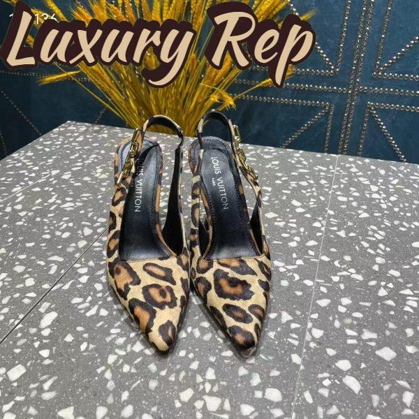 Replica Louis Vuitton LV Women Sparkle Slingback Camel Brown Printed Satin Leather 9.5 Cm Heel 7