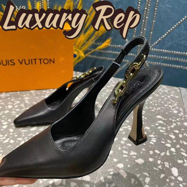 Replica Louis Vuitton LV Women Sparkle Slingback Pump Black Calf Leather 9.5 Cm Heel 9