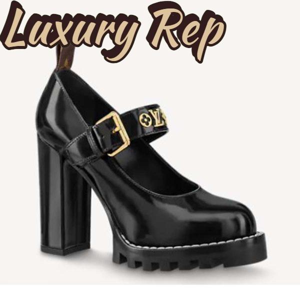 Replica Louis Vuitton LV Women Star Trail Pump Black Glazed calf Leather Treaded Rubber