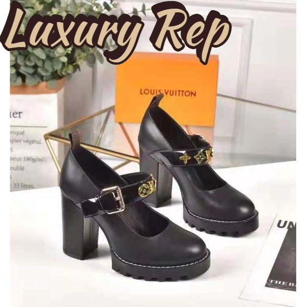 Replica Louis Vuitton LV Women Star Trail Pump Black Glazed calf Leather Treaded Rubber 3