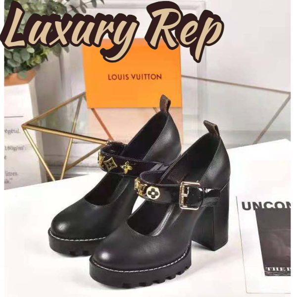 Replica Louis Vuitton LV Women Star Trail Pump Black Glazed calf Leather Treaded Rubber 4
