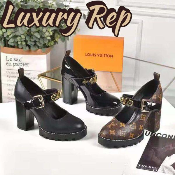 Replica Louis Vuitton LV Women Star Trail Pump Black Glazed calf Leather Treaded Rubber 5