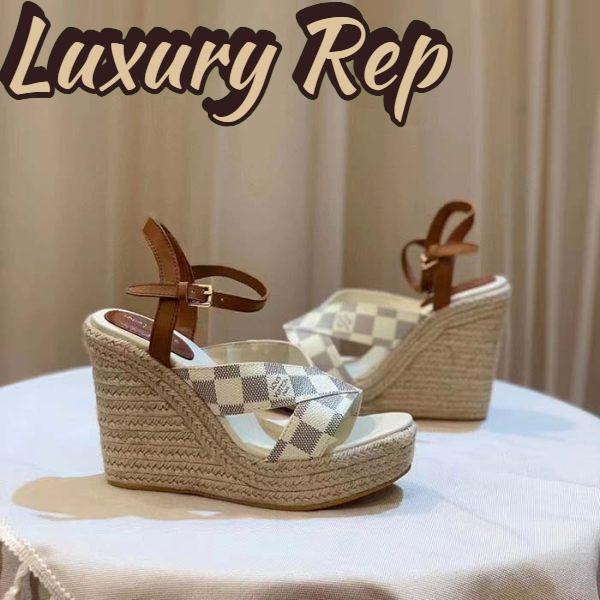 Replica Louis Vuitton LV Women Starboard Wedge Sandal Natural Damier Azur Canvas Calf Leather 3