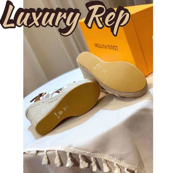 Replica Louis Vuitton LV Women Starboard Wedge Sandal Natural Damier Azur Canvas Calf Leather 7