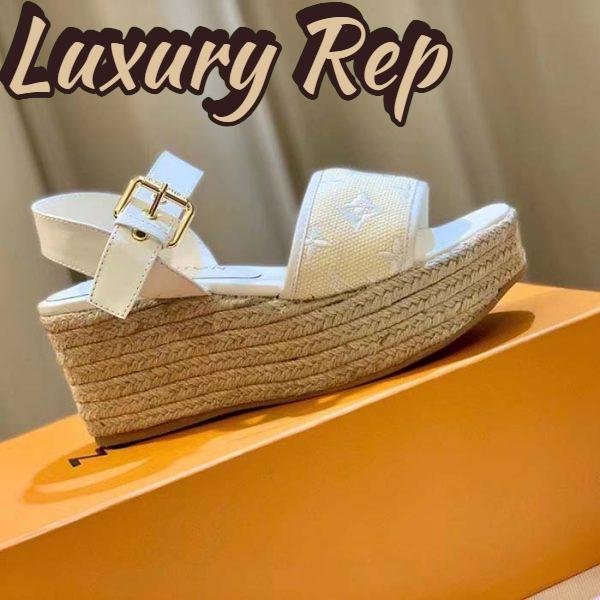 Replica Louis Vuitton LV Women Starboard Wedge Sandal White Monogram-Embroidered Cotton 3