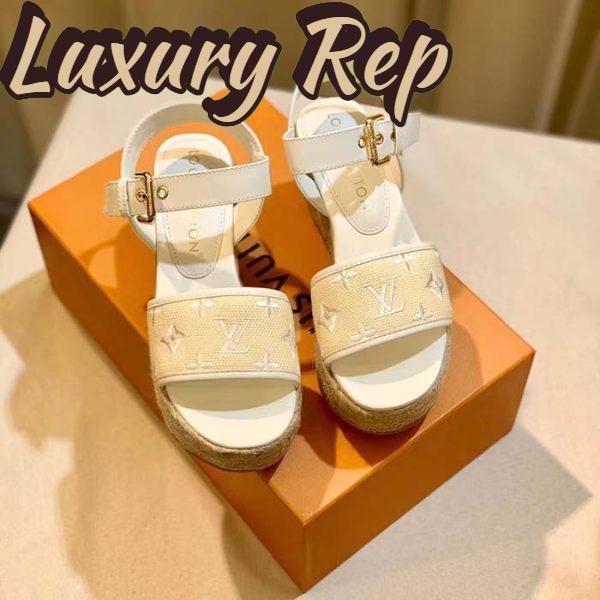 Replica Louis Vuitton LV Women Starboard Wedge Sandal White Monogram-Embroidered Cotton 5