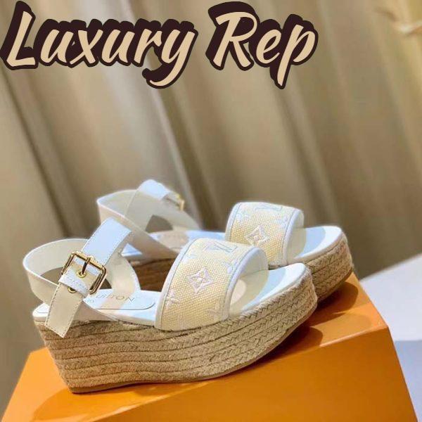 Replica Louis Vuitton LV Women Starboard Wedge Sandal White Monogram-Embroidered Cotton 6