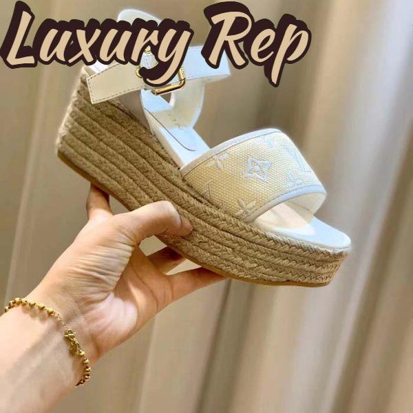 Replica Louis Vuitton LV Women Starboard Wedge Sandal White Monogram-Embroidered Cotton 8