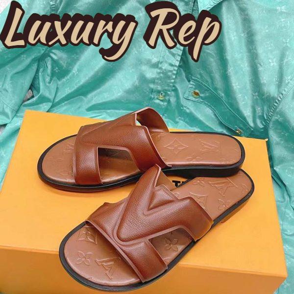 Replica Louis Vuitton LV Unisex Oasis Mule Moka Brown Grained Calf Leather Rubber Outsole 5