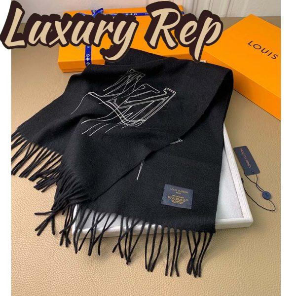 Replica Louis Vuitton LV Unisex Stitch Scarf Black Monogram Flowers Wool Cashmere Jacquard 8