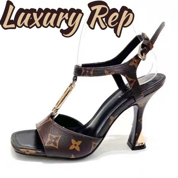 Replica Louis Vuitton Women LV Sparkle Sandal Brown Monogram Canvas Outsole 9.5 CM Heel