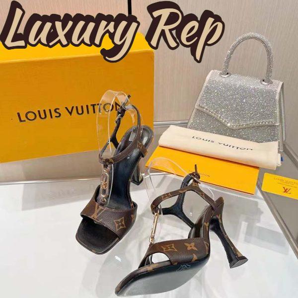Replica Louis Vuitton Women LV Sparkle Sandal Brown Monogram Canvas Outsole 9.5 CM Heel 3