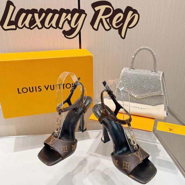 Replica Louis Vuitton Women LV Sparkle Sandal Brown Monogram Canvas Outsole 9.5 CM Heel 4