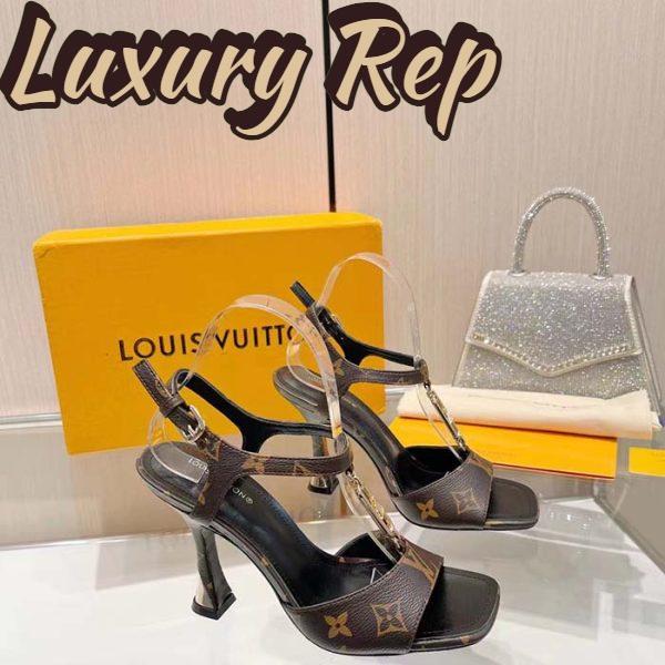Replica Louis Vuitton Women LV Sparkle Sandal Brown Monogram Canvas Outsole 9.5 CM Heel 6