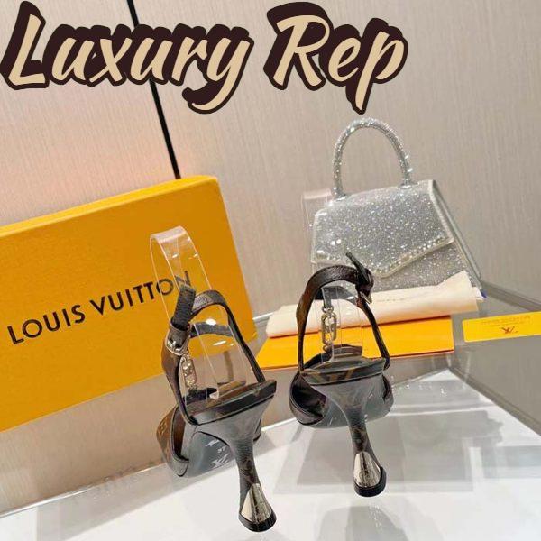 Replica Louis Vuitton Women LV Sparkle Sandal Brown Monogram Canvas Outsole 9.5 CM Heel 7