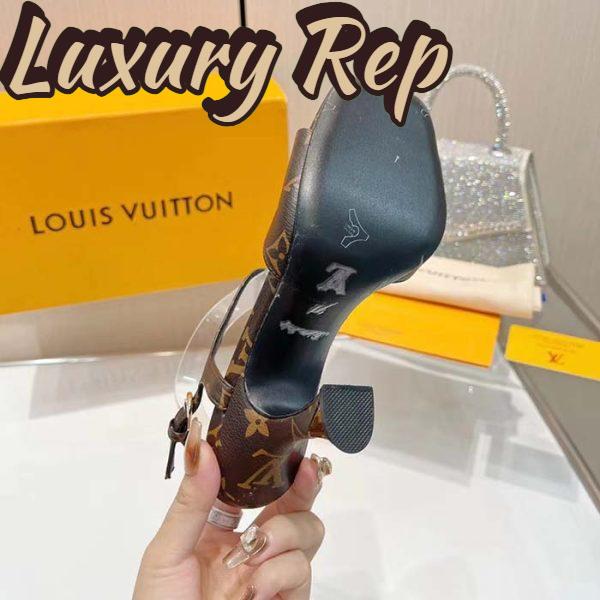 Replica Louis Vuitton Women LV Sparkle Sandal Brown Monogram Canvas Outsole 9.5 CM Heel 9