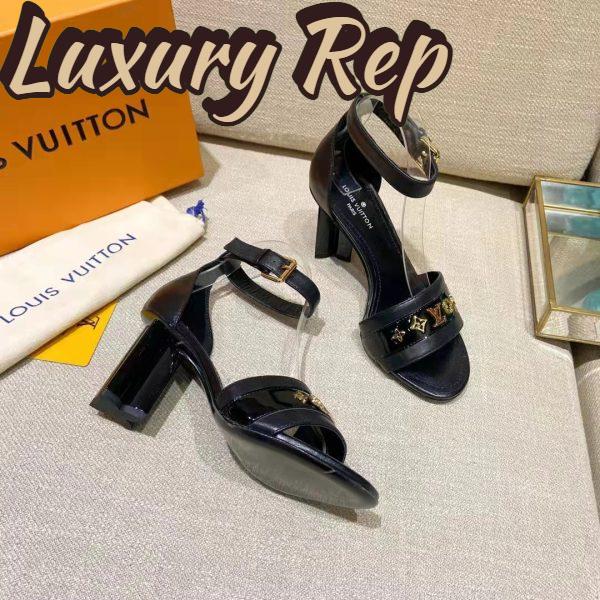 Replica Louis Vuitton Women Podium Platform Sandal Black Calf Leather Glazed 11.5 cm Heel 3