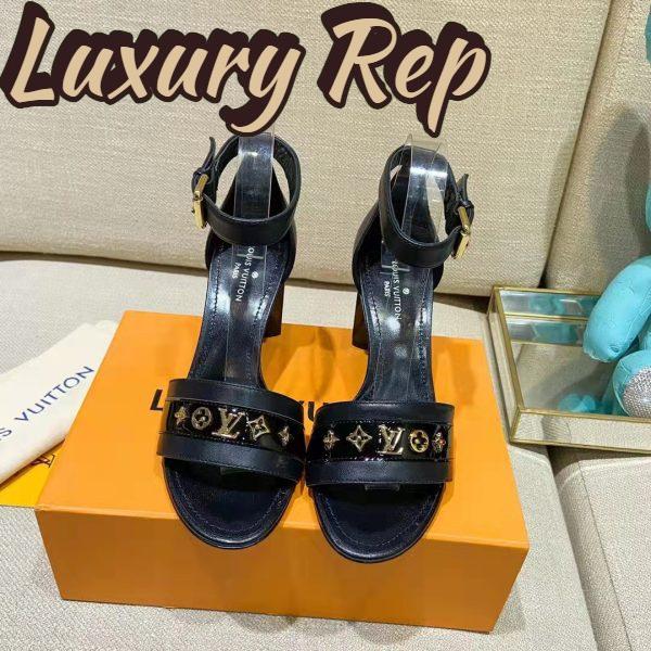 Replica Louis Vuitton Women Podium Platform Sandal Black Calf Leather Glazed 11.5 cm Heel 4