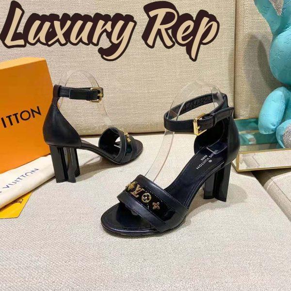 Replica Louis Vuitton Women Podium Platform Sandal Black Calf Leather Glazed 11.5 cm Heel 5