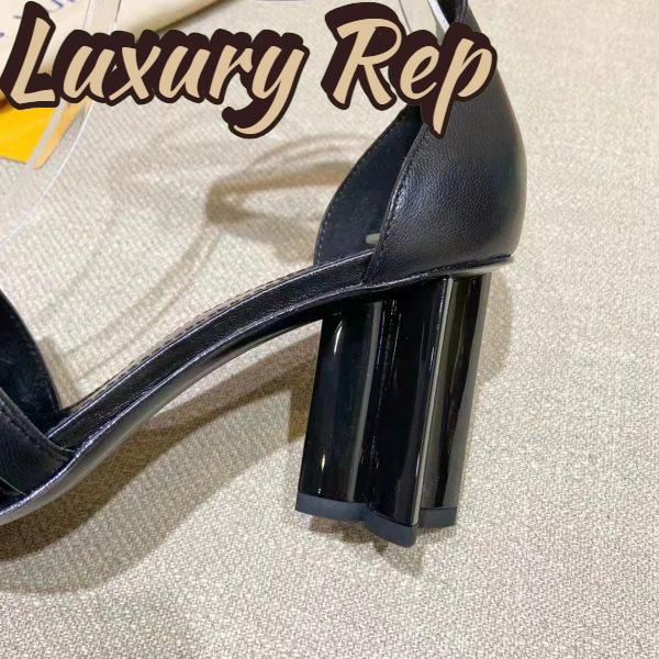 Replica Louis Vuitton Women Podium Platform Sandal Black Calf Leather Glazed 11.5 cm Heel 11
