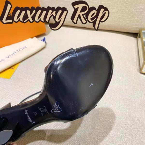 Replica Louis Vuitton Women Podium Platform Sandal Black Calf Leather Glazed 11.5 cm Heel 12
