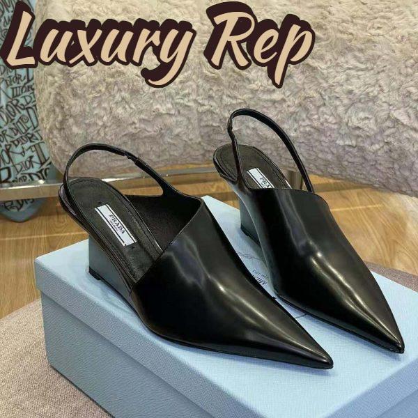 Replica Prada Women Brushed Leather Slingback Pumps in 65mm Heel Height-Black 3