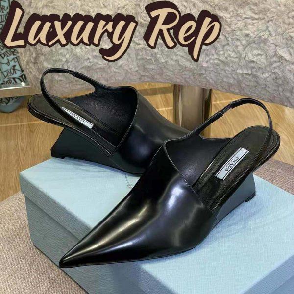 Replica Prada Women Brushed Leather Slingback Pumps in 65mm Heel Height-Black 4