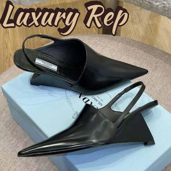 Replica Prada Women Brushed Leather Slingback Pumps in 65mm Heel Height-Black 5