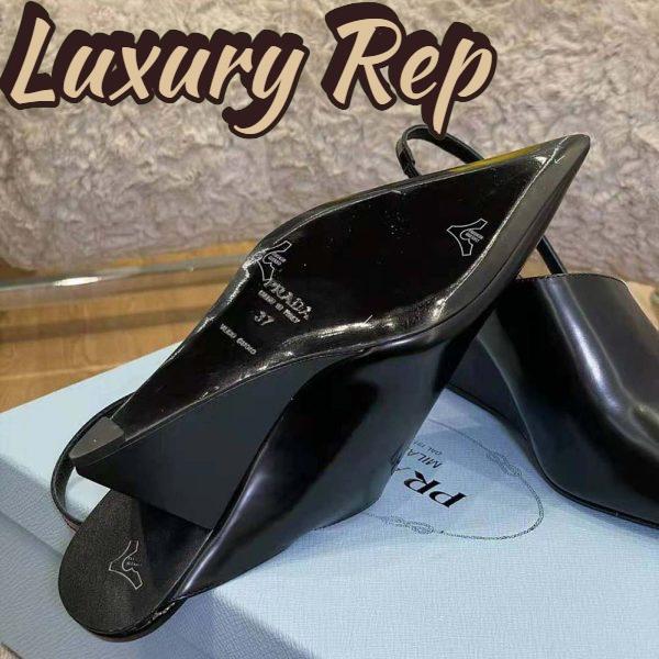 Replica Prada Women Brushed Leather Slingback Pumps in 65mm Heel Height-Black 8