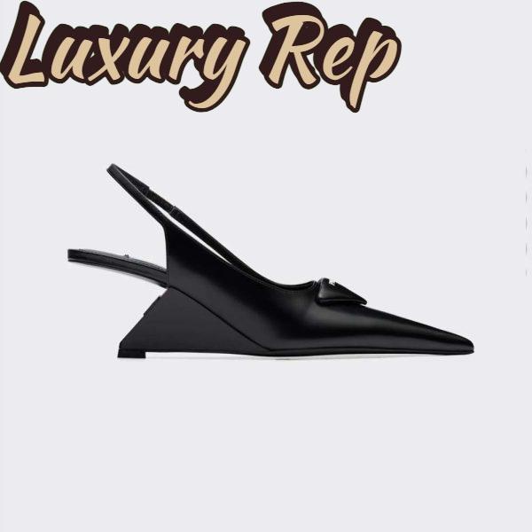 Replica Prada Women Brushed Leather Slingback Pumps in 65mm Heel-Black