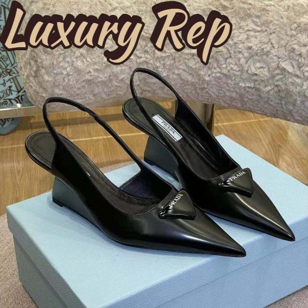 Replica Prada Women Brushed Leather Slingback Pumps in 65mm Heel-Black 3