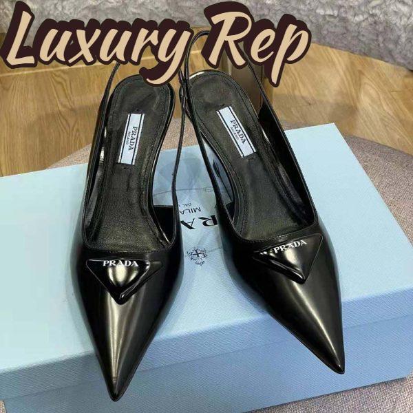 Replica Prada Women Brushed Leather Slingback Pumps in 65mm Heel-Black 4