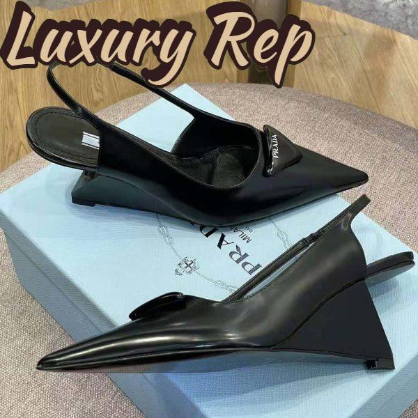 Replica Prada Women Brushed Leather Slingback Pumps in 65mm Heel-Black 5