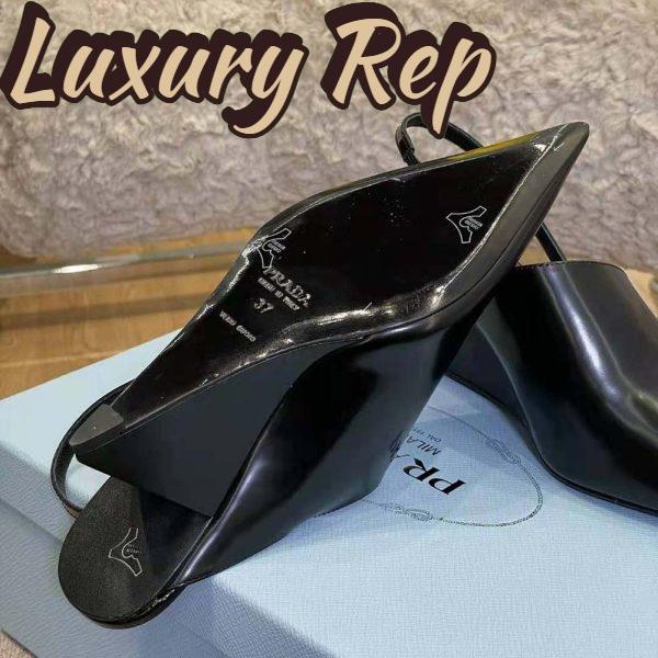 Replica Prada Women Brushed Leather Slingback Pumps in 65mm Heel-Black 6