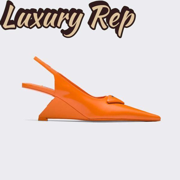 Replica Prada Women Brushed Leather Slingback Pumps in 65mm Heel-Orange