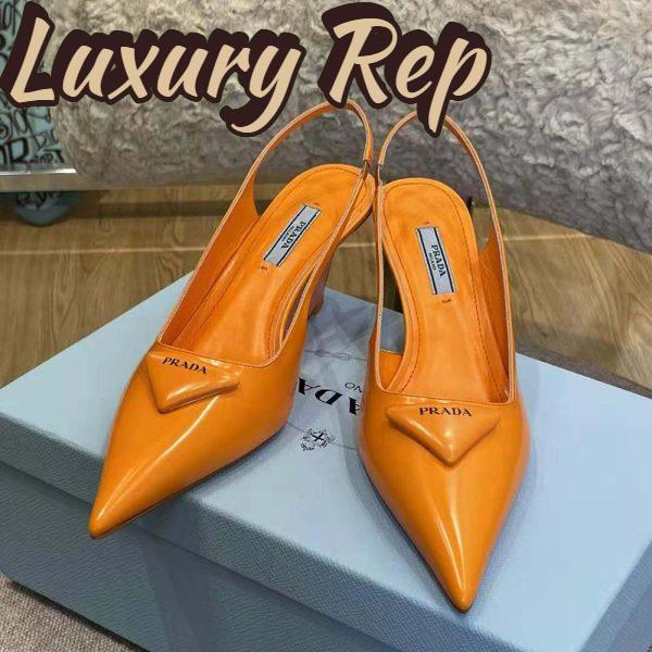 Replica Prada Women Brushed Leather Slingback Pumps in 65mm Heel-Orange 3