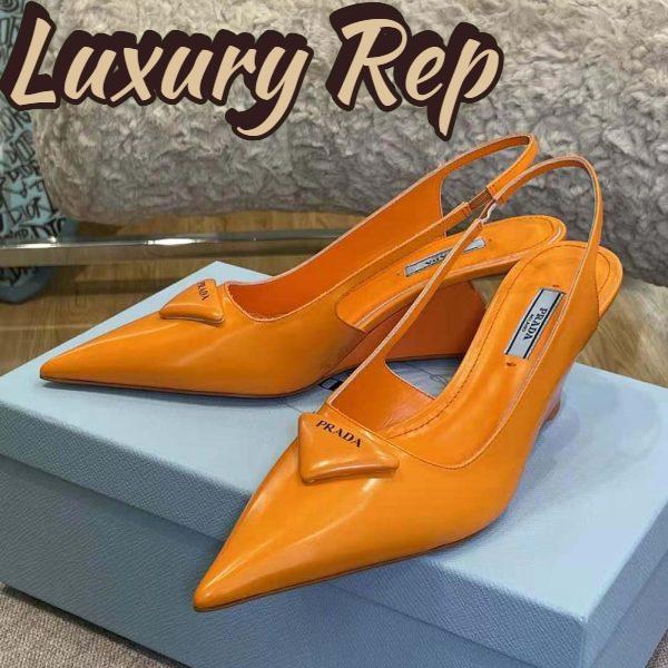 Replica Prada Women Brushed Leather Slingback Pumps in 65mm Heel-Orange 4