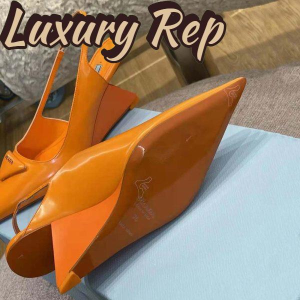 Replica Prada Women Brushed Leather Slingback Pumps in 65mm Heel-Orange 6