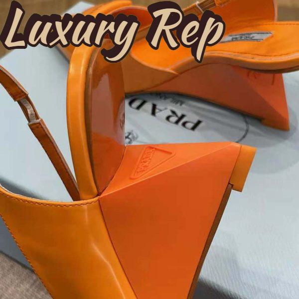 Replica Prada Women Brushed Leather Slingback Pumps in 65mm Heel-Orange 7
