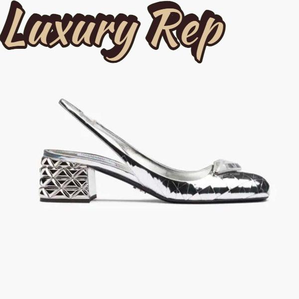 Replica Prada Women Metallic Leather Slingback Pumps in 45mm Heel Height-Silver 2