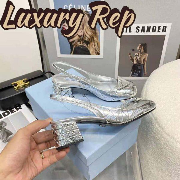 Replica Prada Women Metallic Leather Slingback Pumps in 45mm Heel Height-Silver 7